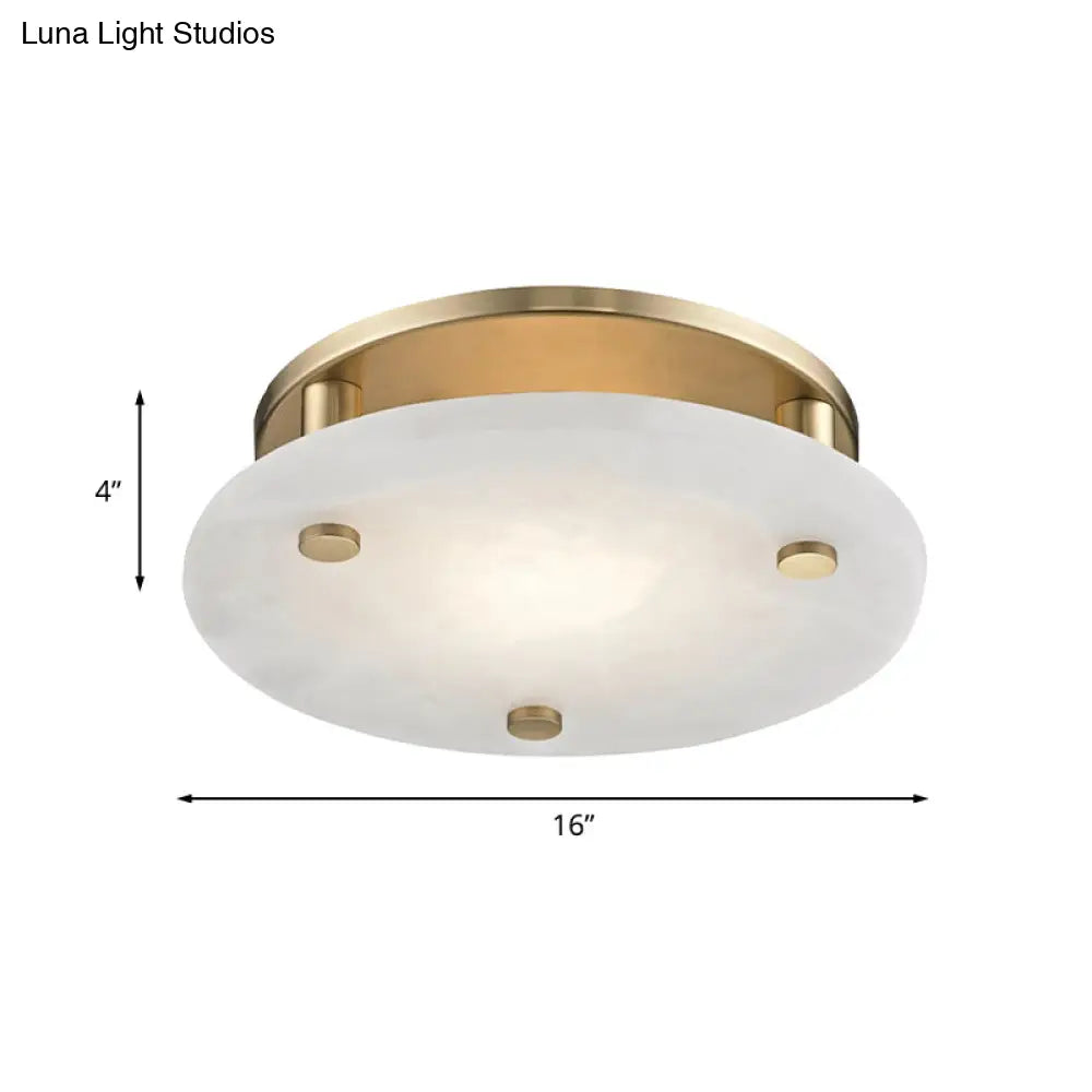 Colonial White Glass Ceiling Light Fixture With Gold Circle Accent - 3-Light Semi Flush Mount For