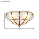 Colonialism Scallop Ceiling Light - 11’/18’ W 3 Bulbs Satin Opal Glass Brass Finish