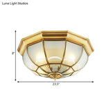 Colonialist Flush Mount Lamp For Bedroom - Frosted Glass Brass Ceiling Dome (3/4/6 Heads)