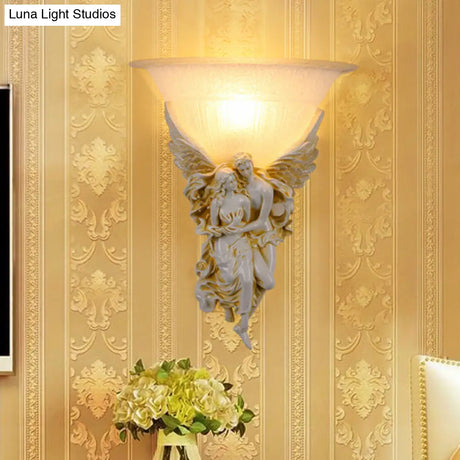 Colonialist Frosted Glass Flush Mount Wall Light With Gold/Beige Bell Design