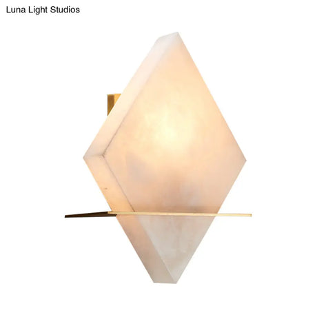 Colonialist Gold Rhombus Single Head Marble Sconce: Stylish Flush Mount Wall Light For Dining Room