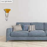 Colonization Metal Carved Sconce Lamp - White/Gold Wall Lighting Fixture With Amber Glass Shade