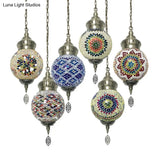 Colorful Glass Antique Ball Hanging Light With 1/6 Bulbs - Ideal For Living Room Suspension