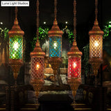 Colorful Glass Lantern Pendant Light For Restaurant - Traditional Design