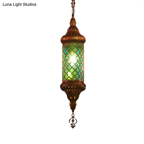 Colorful Glass Lantern Pendant Light For Restaurant - Traditional Design