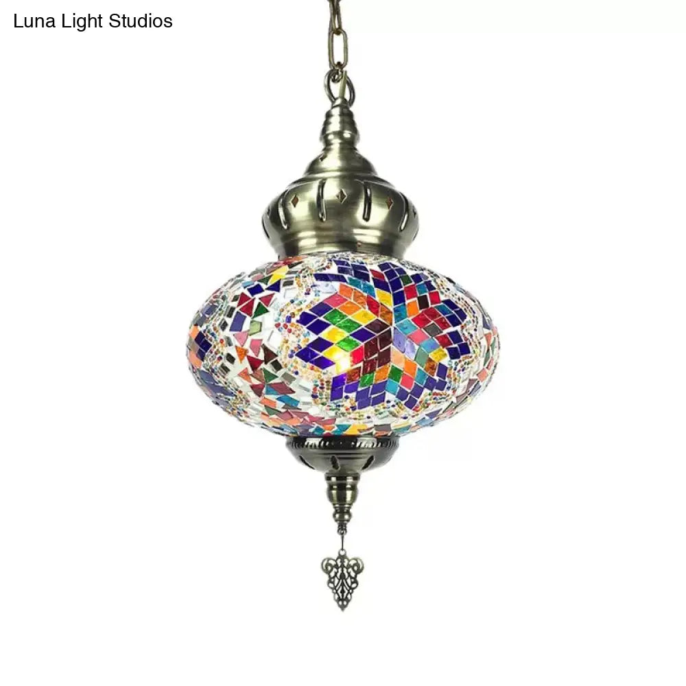 Colorful Glass Pendant Ceiling Light Fixture - Traditional Global Style With 1/4 Heads In Chrome For