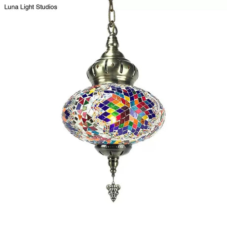 Colorful Glass Pendant Ceiling Light Fixture - Traditional Global Style With 1/4 Heads In Chrome For