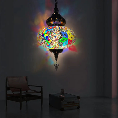 Colorful Glass Pendant Ceiling Light Fixture - Traditional Global Style With 1/4 Heads In Chrome For