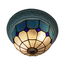 Colorful Grid Pattern Flush Mount Ceiling Light For Hallway - 2 Lights With Tiffany Style Cut Glass