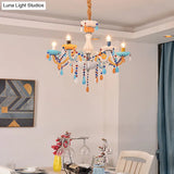 Colorful Kids Chandelier With Fake Candle & Crystal Accents Perfect For Game Room