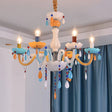 Colorful Kids Chandelier With Fake Candle & Crystal Accents Perfect For Game Room 6 / Yellow-Blue