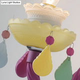 Colorful Kids Wall Sconce With Bell & Teardrop Deco Glass For Nursing Room