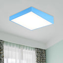 Colorful Square Led Flush Mount Ceiling Light For Kindergarten Blue