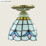 Colorful Stained Glass Flush Mount Ceiling Light With Tiffany-Inspired Sunflower Peacock Tail And