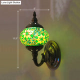 Colorful Stained Glass Orb Wall Sconce: Single Head Bedroom Light In Red/Orange/Blue