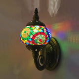 Colorful Stained Glass Orb Wall Sconce: Single Head Bedroom Light In Red/Orange/Blue Red
