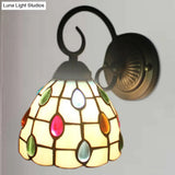 Colorful Tiffany Dome Wall Sconce With 1 Light In Blue/Clear For Restaurants