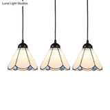 Cone Multi Ceiling Light With Scalloped Edge - Tiffany Style Suspension Lighting (3 Bulbs White