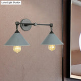 Cone-Shaped Antique Two-Light Metal Wall Sconce Lamp For Living And Dining Rooms