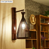 Conic Bamboo Wall Lamp - Dark Brown 1 Head Mounted Light For Kitchen
