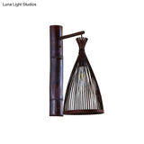 Conic Bamboo Wall Lamp - Dark Brown 1 Head Mounted Light For Kitchen