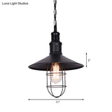 Conic Shade Suspension Light With Wire Guard - Nautical Black Metal Pendant Lighting For Indoor Use