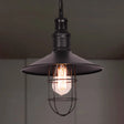 Conic Shade Suspension Light With Wire Guard - Nautical Black Metal Pendant Lighting For Indoor Use