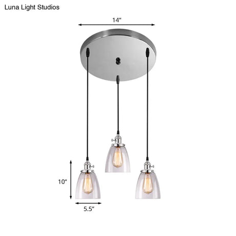 Conical Clear Glass Pendant Light Set - 3 Lights Industrial Style Chrome Finish