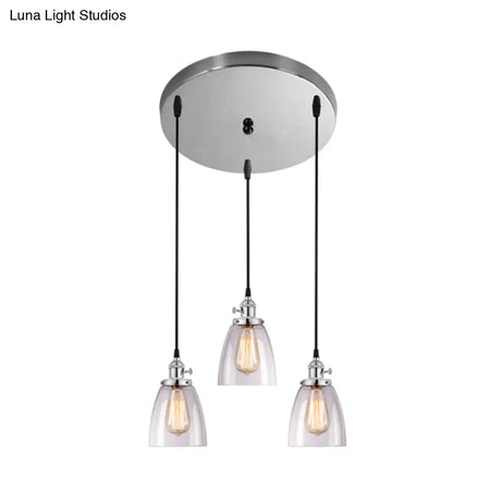 Conical Clear Glass Pendant Light Set - 3 Lights Industrial Style Chrome Finish