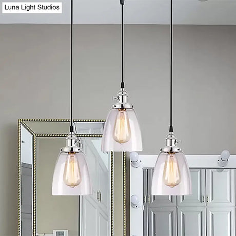 Conical Clear Glass Pendant Light Set - 3 Lights Industrial Style Chrome Finish