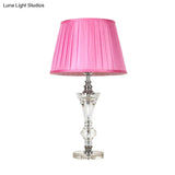 Conical Fabric Night Lamp In Pink/Blue/Beige With Crystal Base - Single Head Table Light