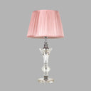 Conical Fabric Night Lamp In Pink/Blue/Beige With Crystal Base - Single Head Table Light Pink