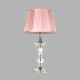 Conical Fabric Night Lamp In Pink/Blue/Beige With Crystal Base - Single Head Table Light Pink