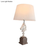 Conical Fabric Night Light With Horse Head Stand - Countryside Single Bedroom Table Lighting In