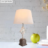 Conical Fabric Night Light With Horse Head Stand - Countryside Single Bedroom Table Lighting In