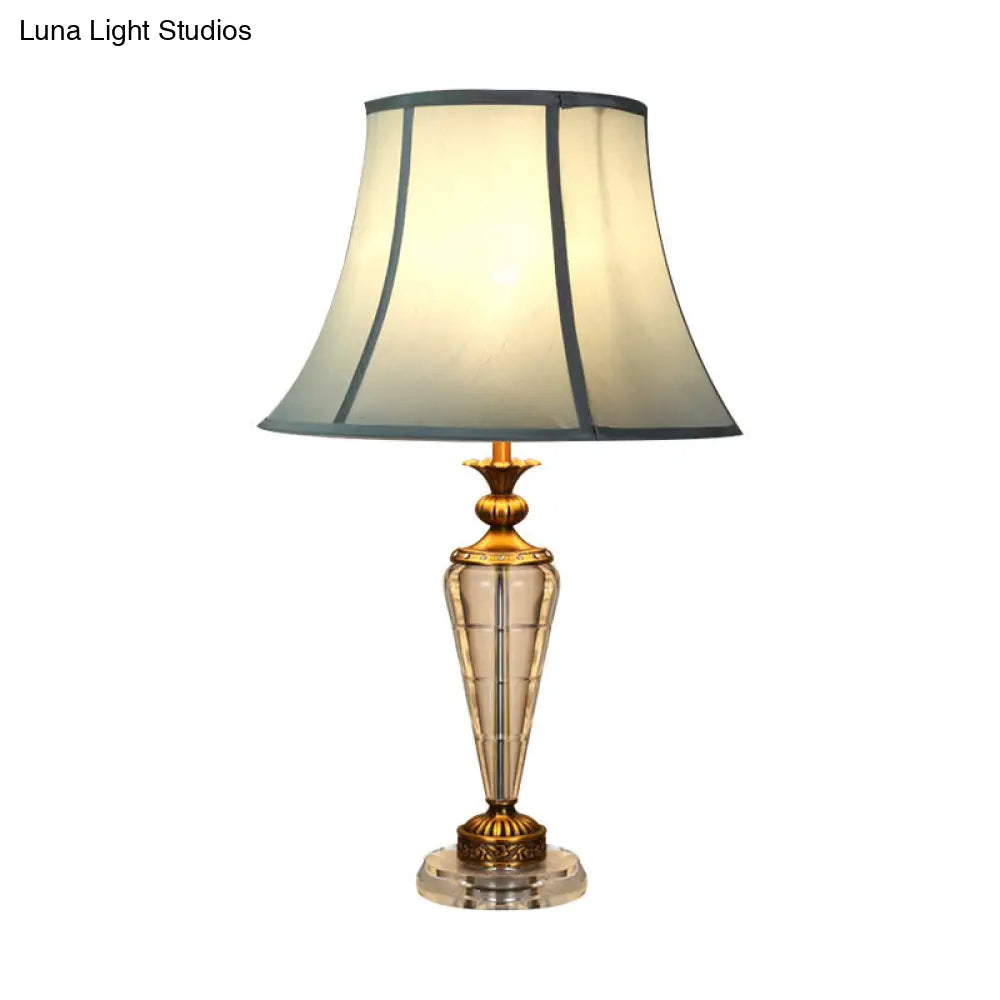 Conical Fabric Task Light: Hand-Cut Crystal Reading Lamp In Blue