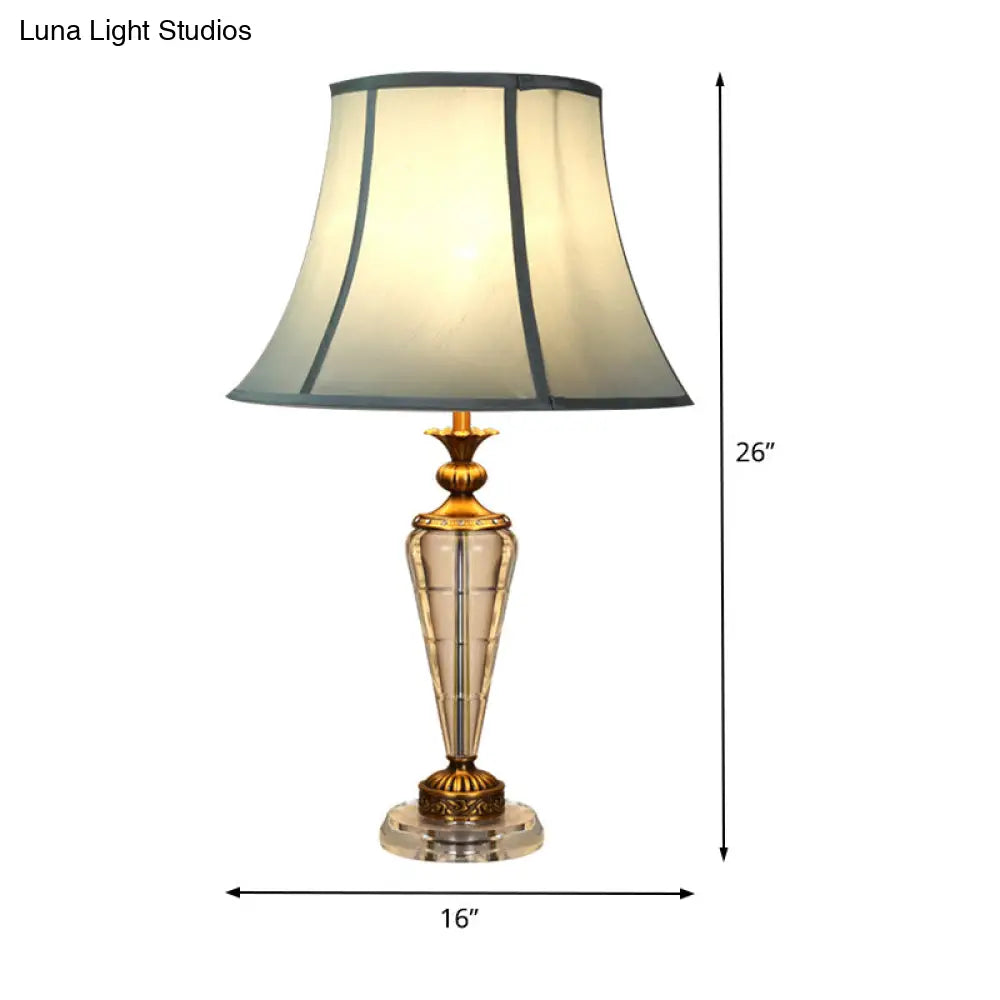 Conical Fabric Task Light: Hand-Cut Crystal Reading Lamp In Blue