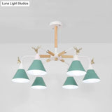 Conical Pendant Light With Antlers: Metal Design 6 Lights For Dining Room Or Kitchen