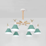 Conical Pendant Light With Antlers: Metal Design 6 Lights For Dining Room Or Kitchen Green