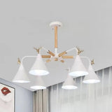 Conical Pendant Light With Antlers: Metal Design 6 Lights For Dining Room Or Kitchen White