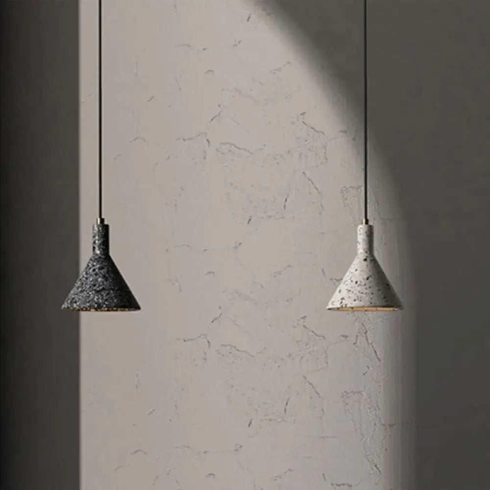 Conical Terrazzo Pendant Light - Nordic Hanging Lamp Kit With Black/White Design Ideal For Table