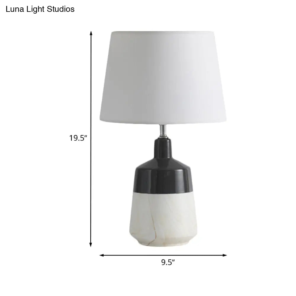 Contemporary 1-Head Bedside Night Lamp In White With Ceramic Base: Fabric Drum Table Lighting