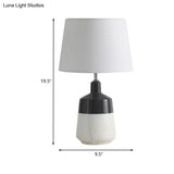 Contemporary 1-Head Bedside Night Lamp In White With Ceramic Base: Fabric Drum Table Lighting