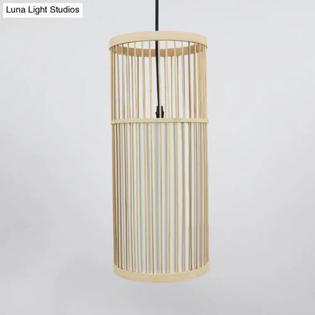 Contemporary 1-Light Beige Bamboo Shade Pendant Ceiling Lamp