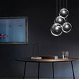 Contemporary 1-Light Black Orb Pendant: 6’/8’/12’ Wide Clear Glass Ideal For Living Room