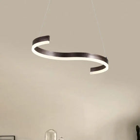 Contemporary 1-Light Chandelier - 25.5/31.5 Wide Brown S-Shaped Pendant With Acrylic Shade In