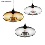 Contemporary 1-Light Hanging Ceiling Lamp With Oval Glass Shade In Red/Brown/Blue