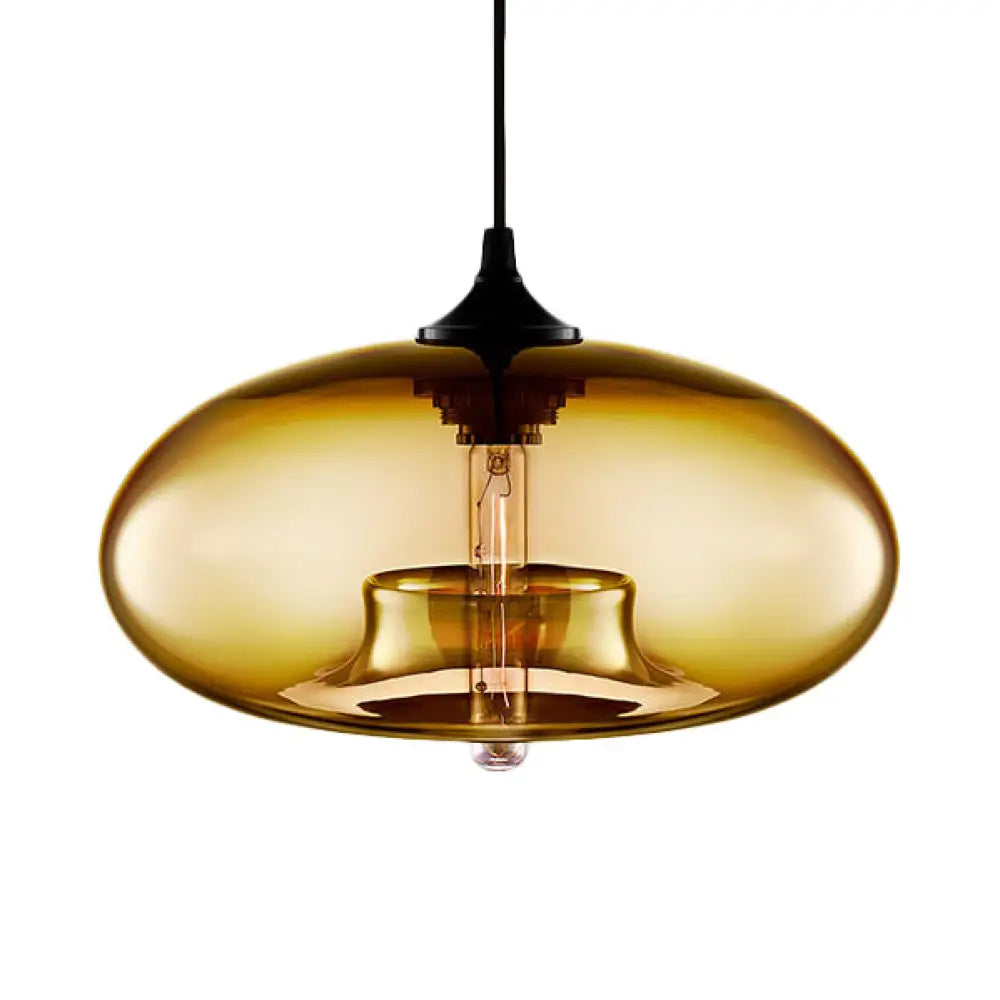 Contemporary 1-Light Hanging Ceiling Lamp With Oval Glass Shade In Red/Brown/Blue Amber
