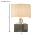 Contemporary 1-Light White Night Light With Drum Shade Fabric And Cubic Base