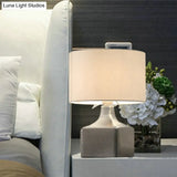 Contemporary 1-Light White Night Light With Drum Shade Fabric And Cubic Base